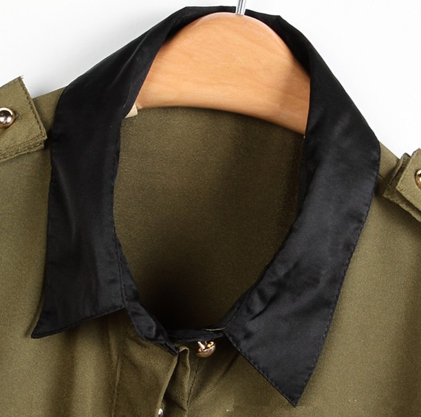 Black trim double pocket women shirt - Click Image to Close